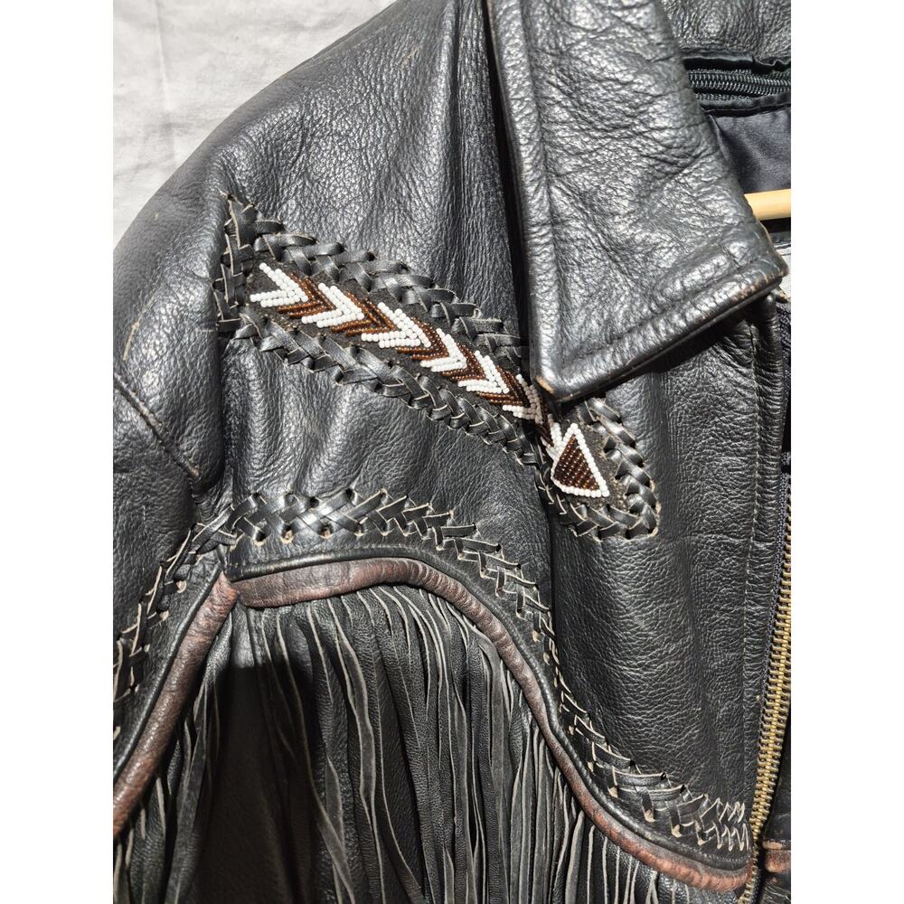 Womens Leather Jacket Fringe Stitching Bead Size 22 With Removable Liner Western - Picture 3 of 16